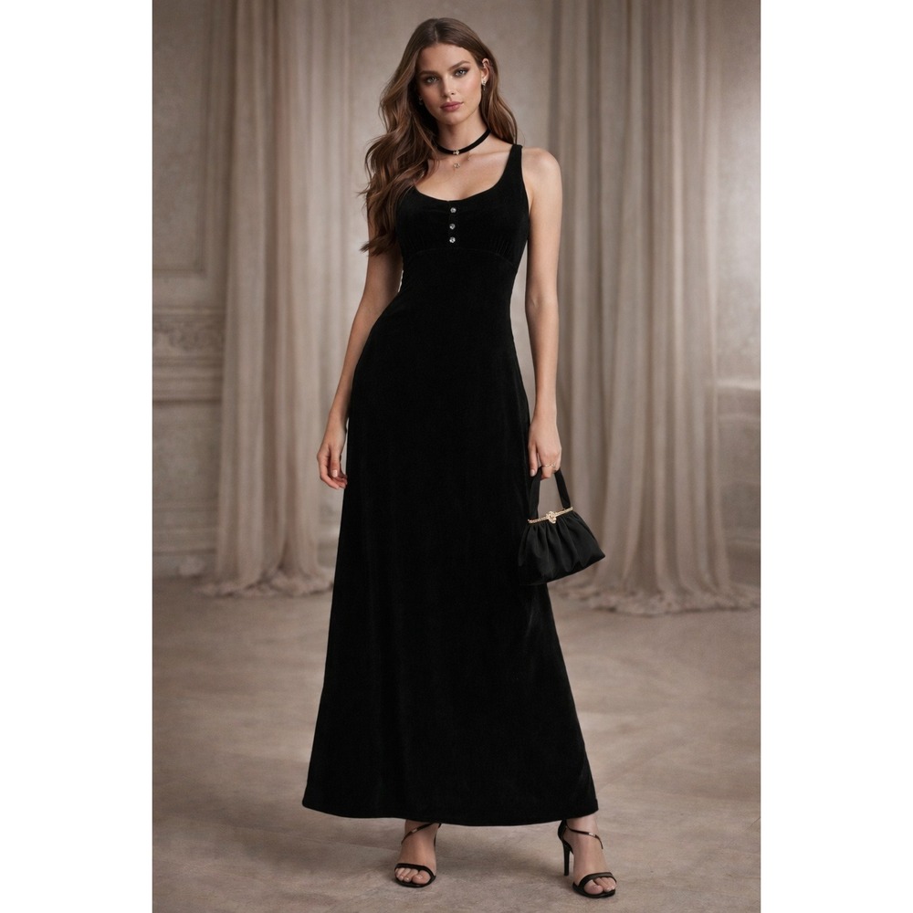 Vintage Butte Knit Velvet Maxi Dress Womens 10 FITS XS‎ Whimsigoth Goth Formal